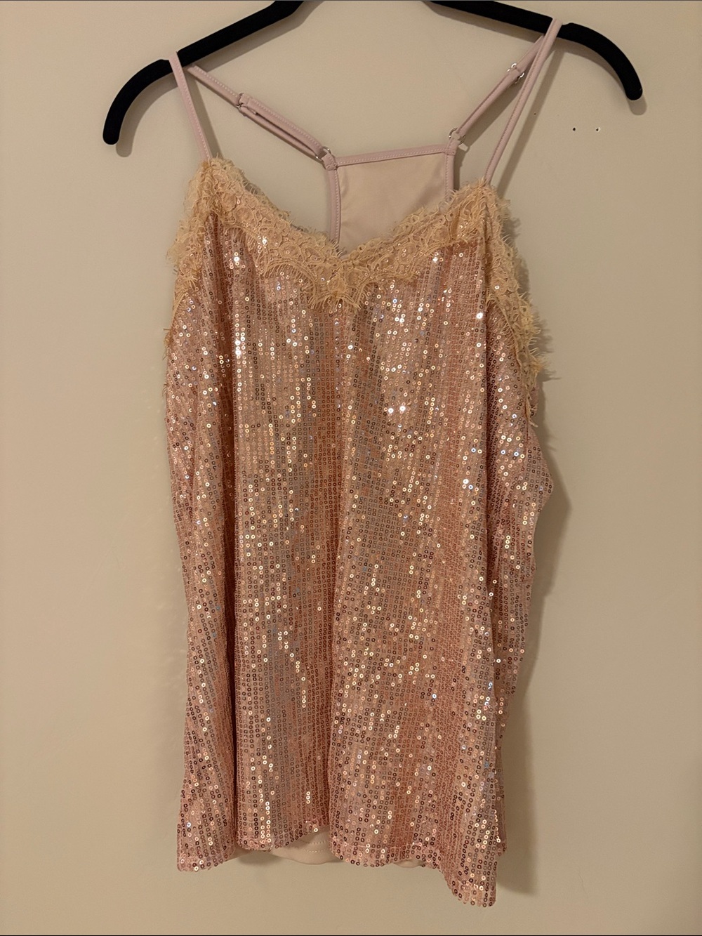 Sequin Lace Cami Tank Top - Blush Pink